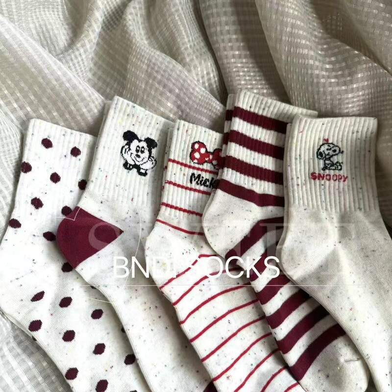 Autumn and Winter New Women's Socks Popular Elements Gray Dot Yarn Ankra Red Medium Cotton Socks Japanese and Korean Style Bow