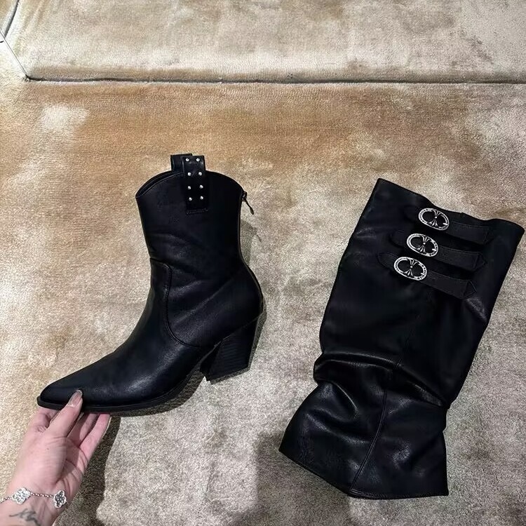 Thirteen Xin 2Ways Boots with Detachable Hardware Buckle, Two-Way Wear Boots for Women, Long Boots