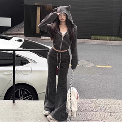 休闲运动套装女2025新款春秋季时尚穿搭一整套卫衣微喇叭裤两件套