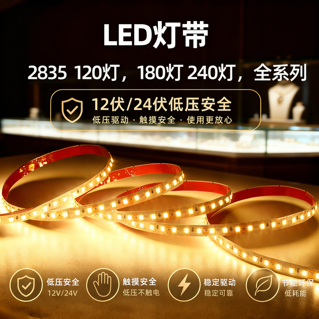 led灯带12V24伏低压灯箱灯条家装嵌入式2835吊顶线形工程装修