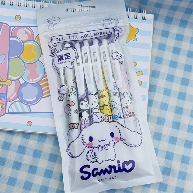 6PCS Bolígrafos Kawaii Sanrio Neutros Cinnamoroll My Melody Kuromi1