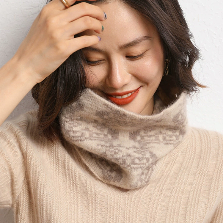 Двухниточный кашемировый шейный шарф с семью стежками, Женская Осень-зима, новая защита шеи, теплый вязаный жаккардовый искусственный воротник, атмосфера