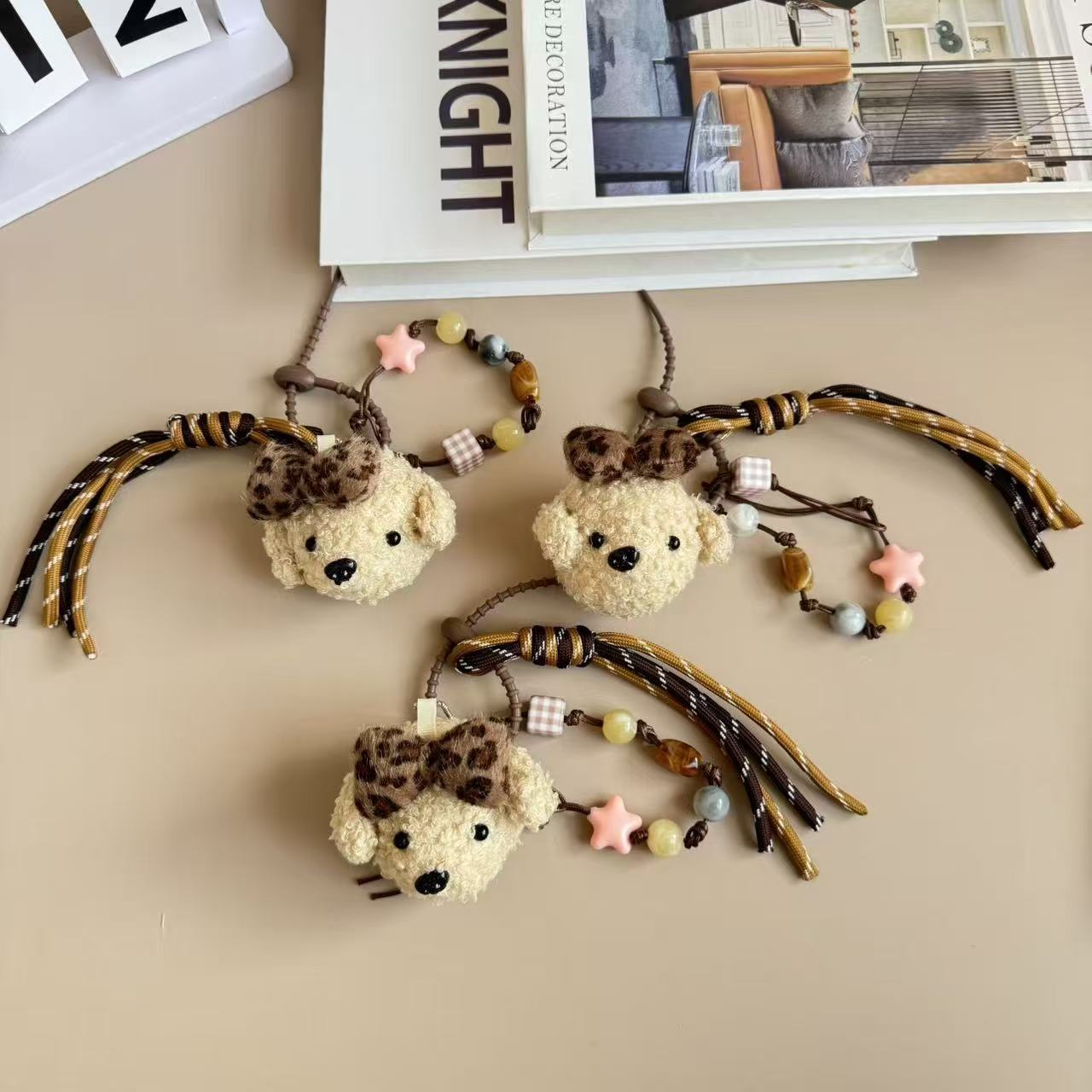 Ins adorable arco peluche osos colgante cadena de cuentas llaveros bolsos colgante accesorios cadena de teléfono móvil al por mayor