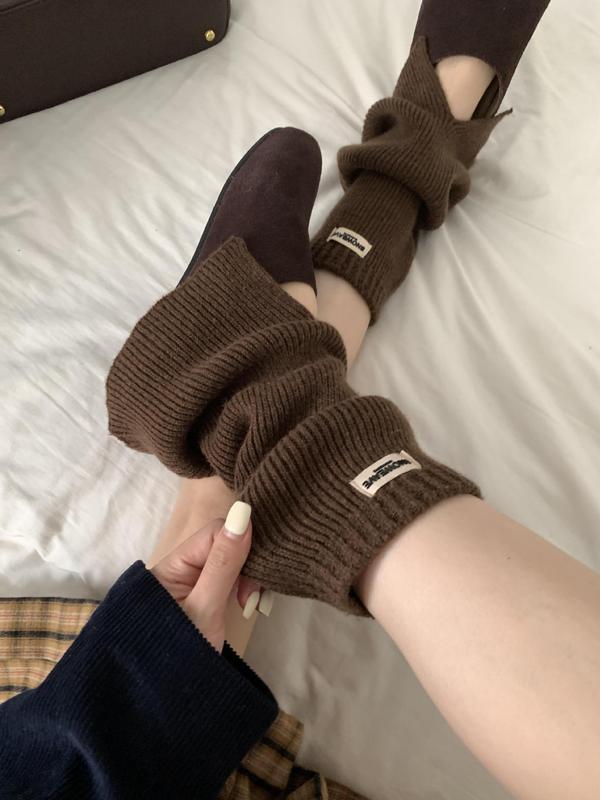 秋冬诸暨韩式布标针织开叉袜套ins字母中筒堆堆袜子松弛感腿套女|undefined