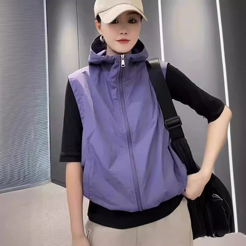 Hooded Sleeveless Breathable Jacket Vest Jacket Women's 2025 Spring and Summer New Sun Protection Clothing Versatile Casual Top Cardigan