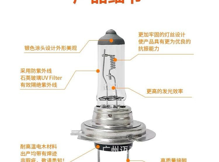 Suitable for car headlights, H7 halogen bulbs for low beam and high beam, 12V 55W 100W 24V, for trucks and buses, front lighting bulbs