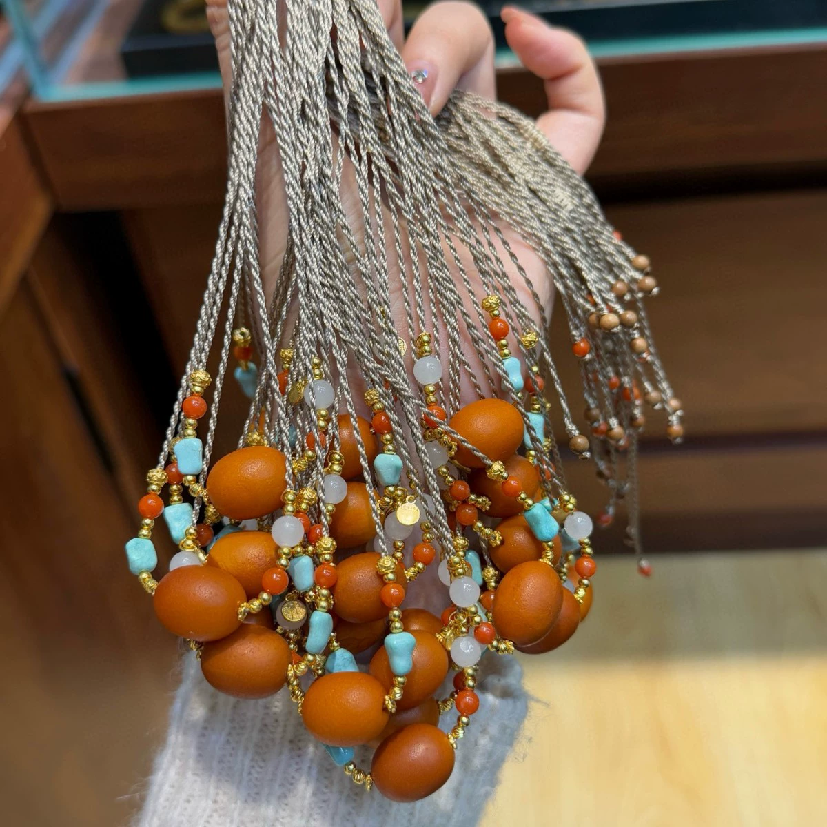 Натуральный апельсиновый кожура старый медовый воск мармелад бисер ожерелье ручной вязки медовый воск ожерелье оптом diy дизайн