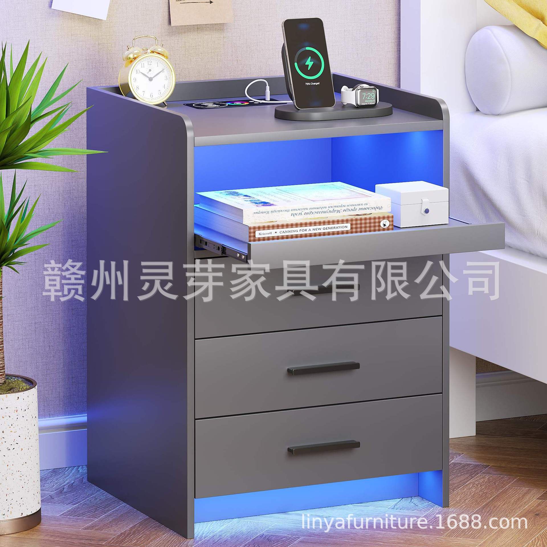 Amazon venta caliente de muebles de tablero con diodos luminosos recargables mesas de cama fábrica de comercio exterior al por mayor