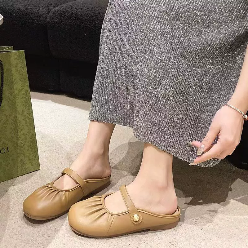 Fold Half Slippers (Baotou) Flat-Bottom Casual Mules, Spring–Summer, Sizes 36–41