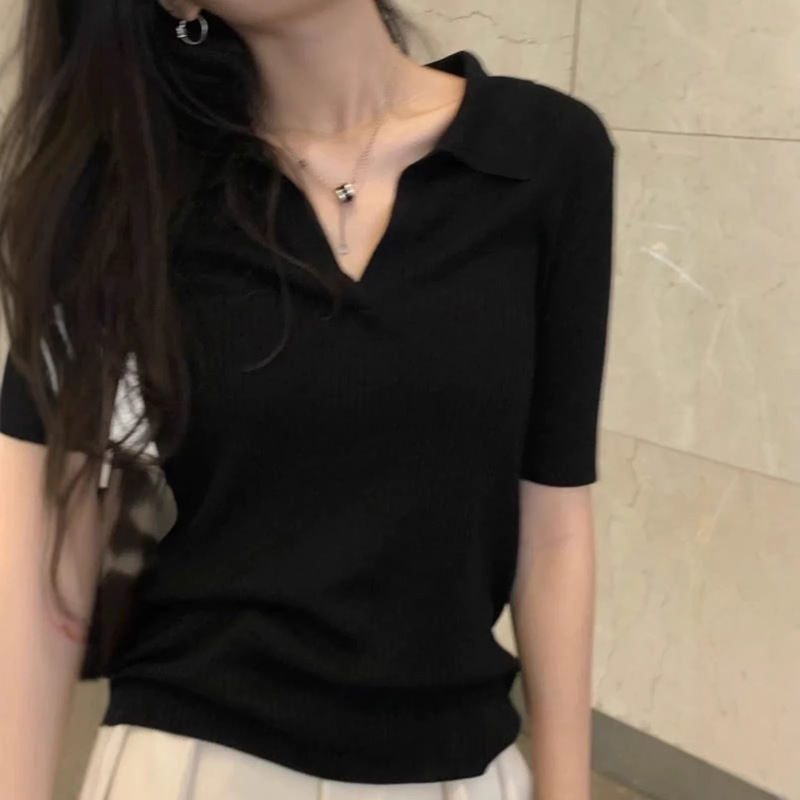 Tencel Lyocell Half-Open Collar Women's T-Shirt Summer New Polo Shirt Short-Sleeve Thin Slim Fit Regular Shoulder Top Versatile and Comfortable Tencel Lyocell Half-Open Collar Women's T-Shirt Summer New Polo Shirt Short-Sleeve Thin Slim Fit Regular Shoulder Top Versatile and Comfortable