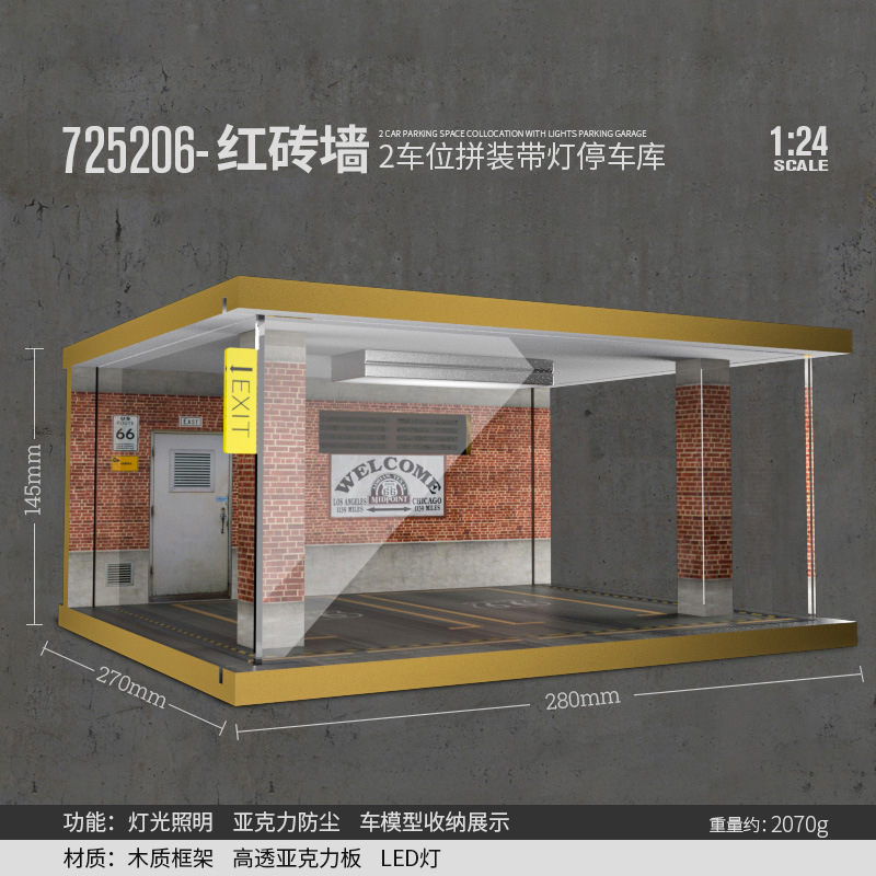 Comercio exterior al por mayor transfronterizo 1 24 simulación modelo de coche estacionamiento modelo escena garaje pantalla con decoración ligera