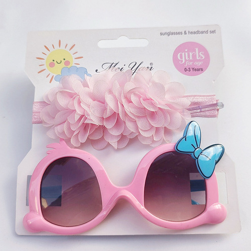 Children's hairband sunglasses set, sunglasses and belt combination, cartoon style sunshade glasses, solid color chiffon flower hair accessories