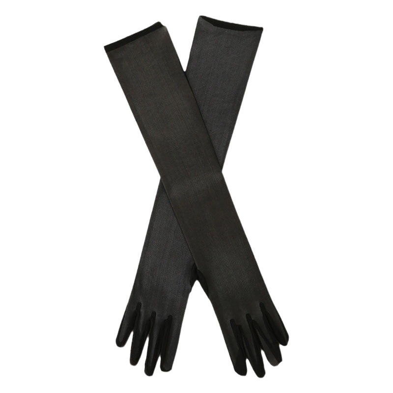 Guantes largos transparentes para mujer, negros, elásticos, de encaje, semitransparentes, para ópera, Halloween, actuaciones nocturnas, de malla