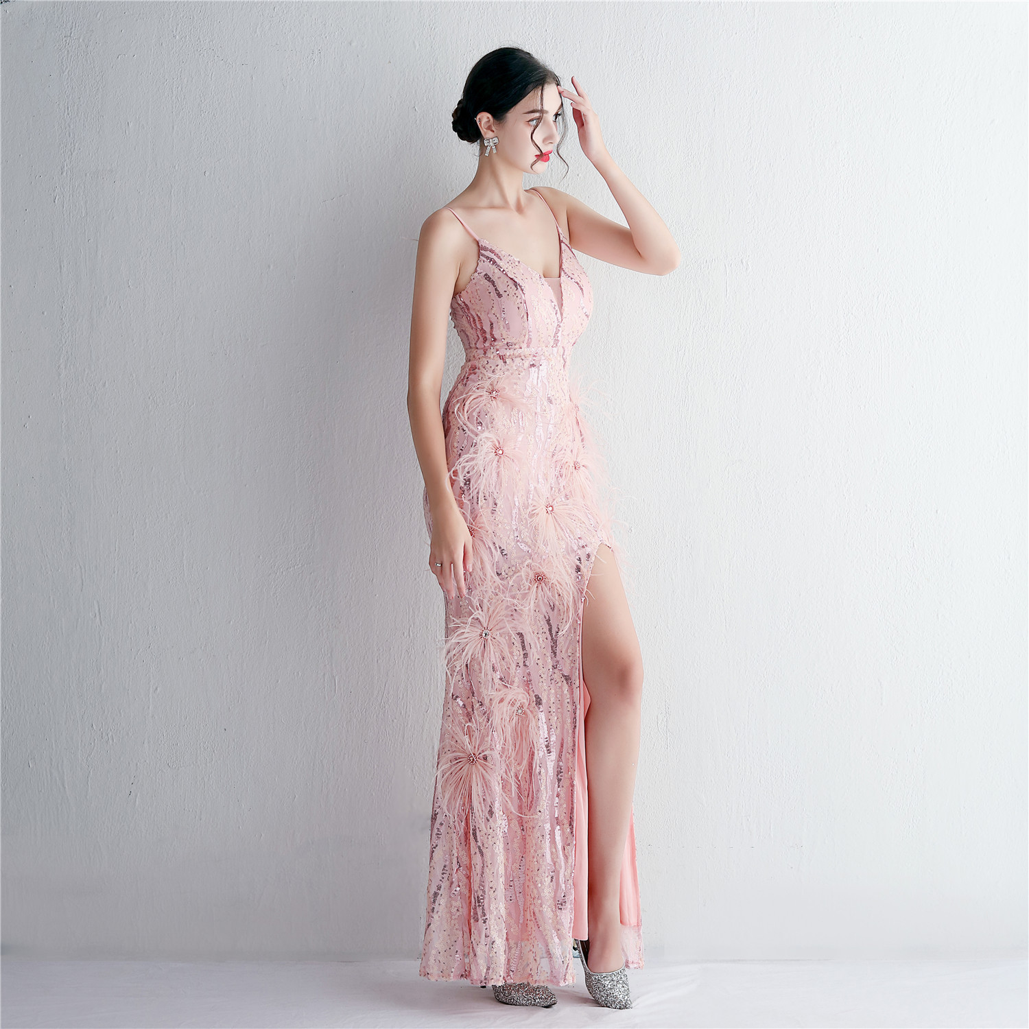 Floral Craft Beading Craft Imported Wool Dress Long Cocktail Slim Fit Evening Dress Elegant 5 Floral Craft Beading Craft Imported Wool Dress Long Cocktail Slim Fit Evening Dress Elegant