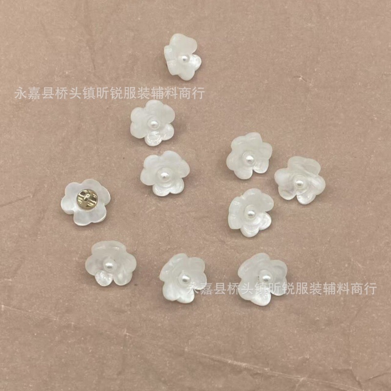 New Six-Leaf Flower Pearl Resin Metal Combination Buttons Sweet Style Cheongsam Shirt Lace Cardigan Top Decoration