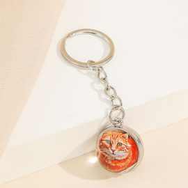 跨境仿真猫咪钥匙扣可爱橙猫图片小挂件合金入油猫爪爆款小礼品