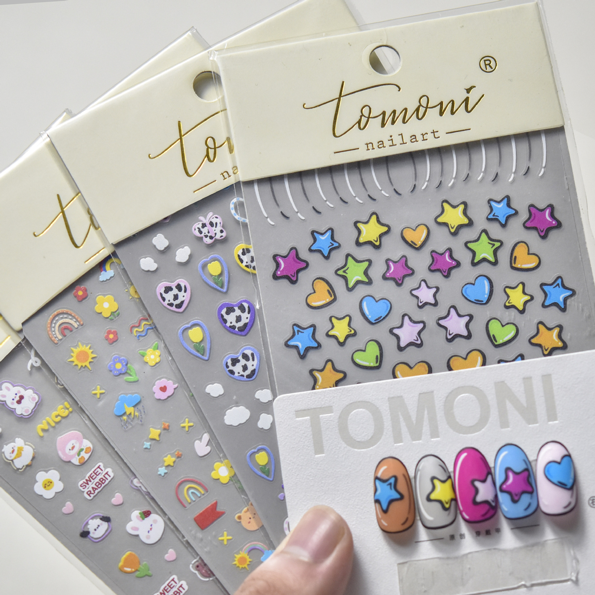 Alivio de uñas dopamina estilo de dibujos animados lindo amor color caramelo pegatina de uñas adhesivo decoración de uñas al por mayor