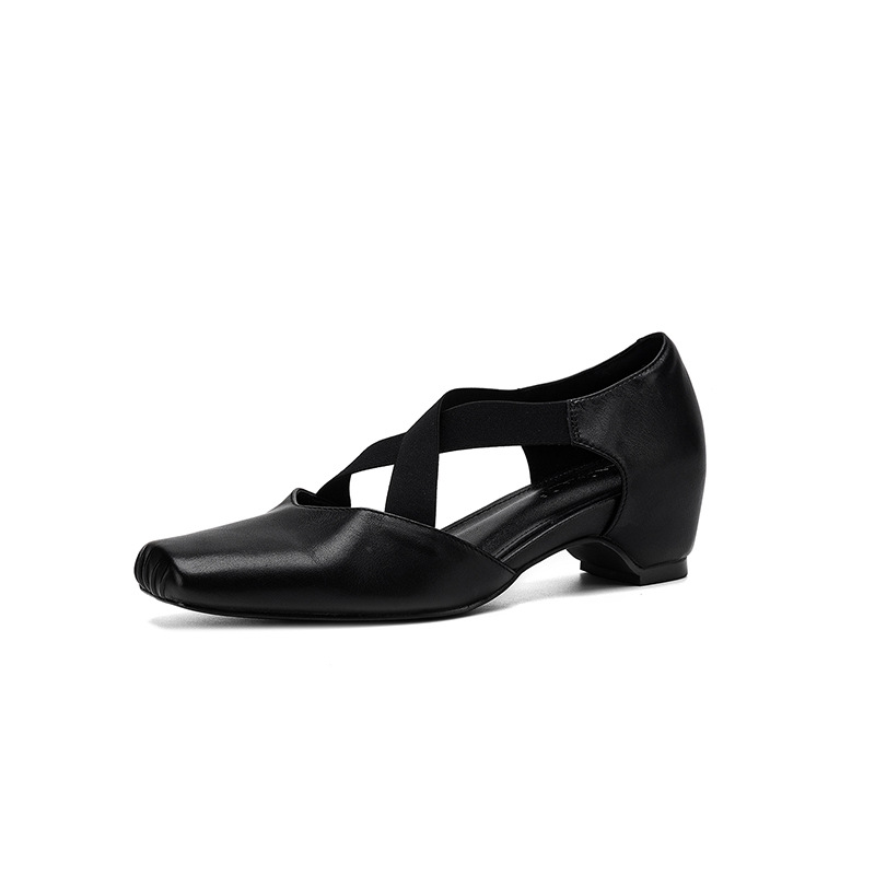 Giày Mary Jane nữ mũi vuông quai chéo kiểu ballet cổ điển, gót vừa — màu nâu chi tiết 28