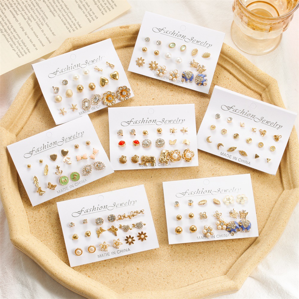 simple creative cute elephant pearl earrings set