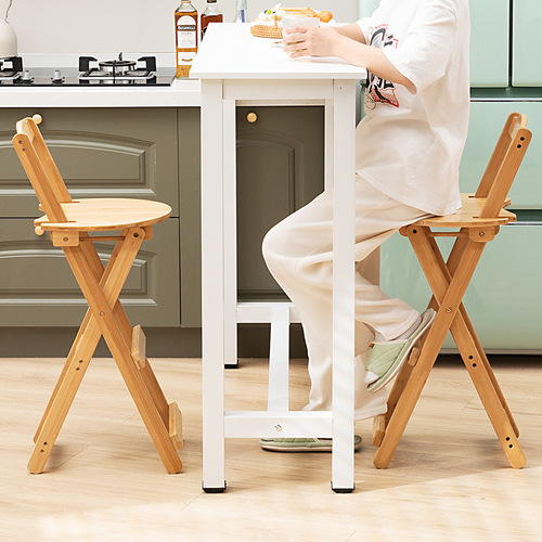 Foldable bar chair high stool home cashier bar restaurant chair living room backrest solid wood modern minimalist