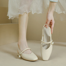 2025夏季新款包头凉鞋女仙女风配裙子珍珠法式粗跟玛丽珍女鞋跟鞋
