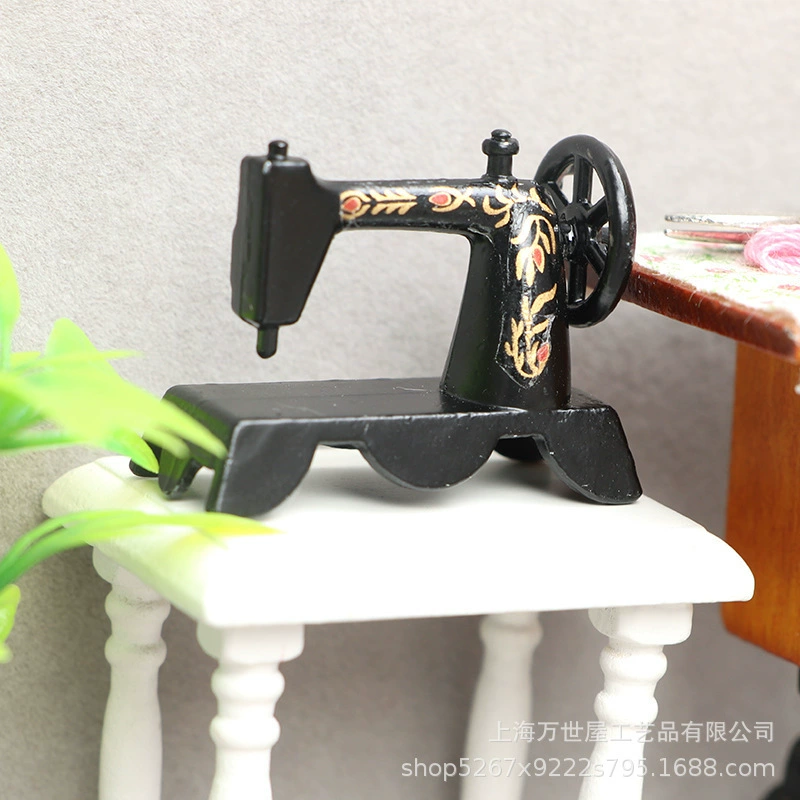 Small realistic black old-fashioned doll house, scale 1:12