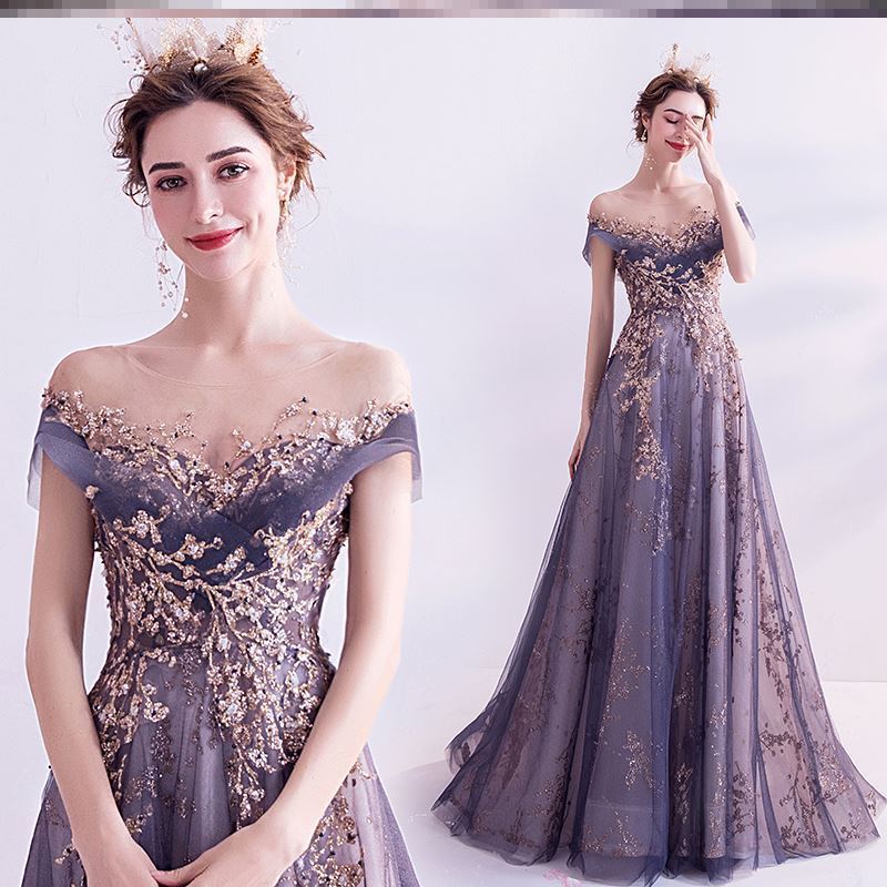 Aura Queen Evening Dress Purple Banquet Performance Stage Performance Host Wedding Dress Bride Toasting Dress