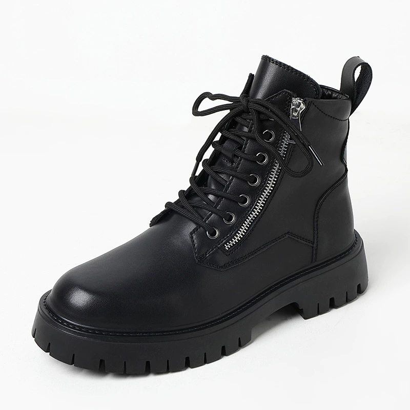 Martens, trend black low boots with zipper English style, custom-made