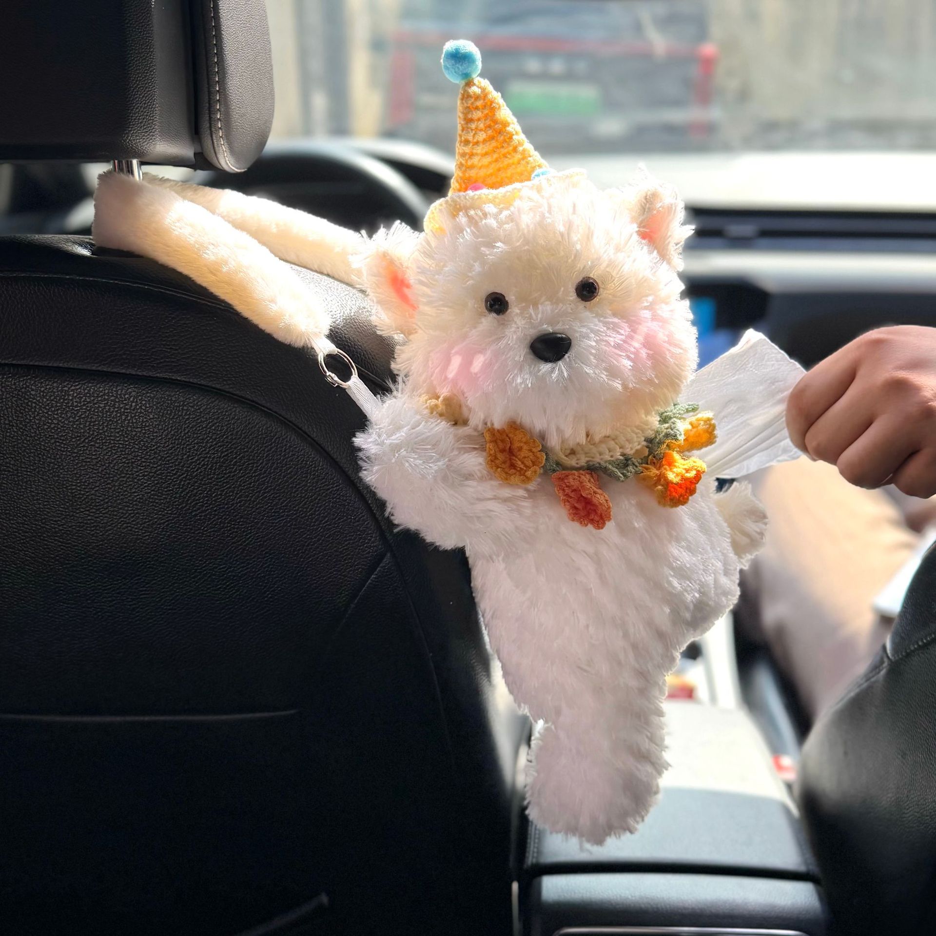 Creative Cute Doll Car Tissue Box Hanging Car Interior Tissue Bag West Highland Doll Hanging Decoration Tissue Bag