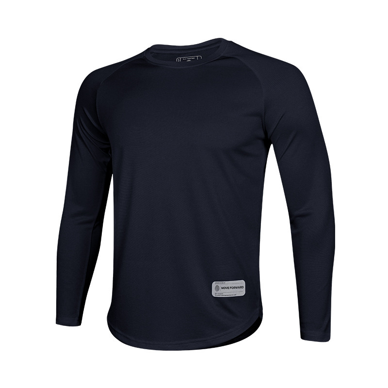 Trajes de gimnasio estadounidenses de manga larga para hombres de otoño y invierno camiseta deportiva al aire libre corredor de cuello redondo de la marea ocio relajado rápido secado