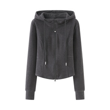 2025冬季新款双面绒保暖修身双拉链连帽卫衣外套女休闲短上衣