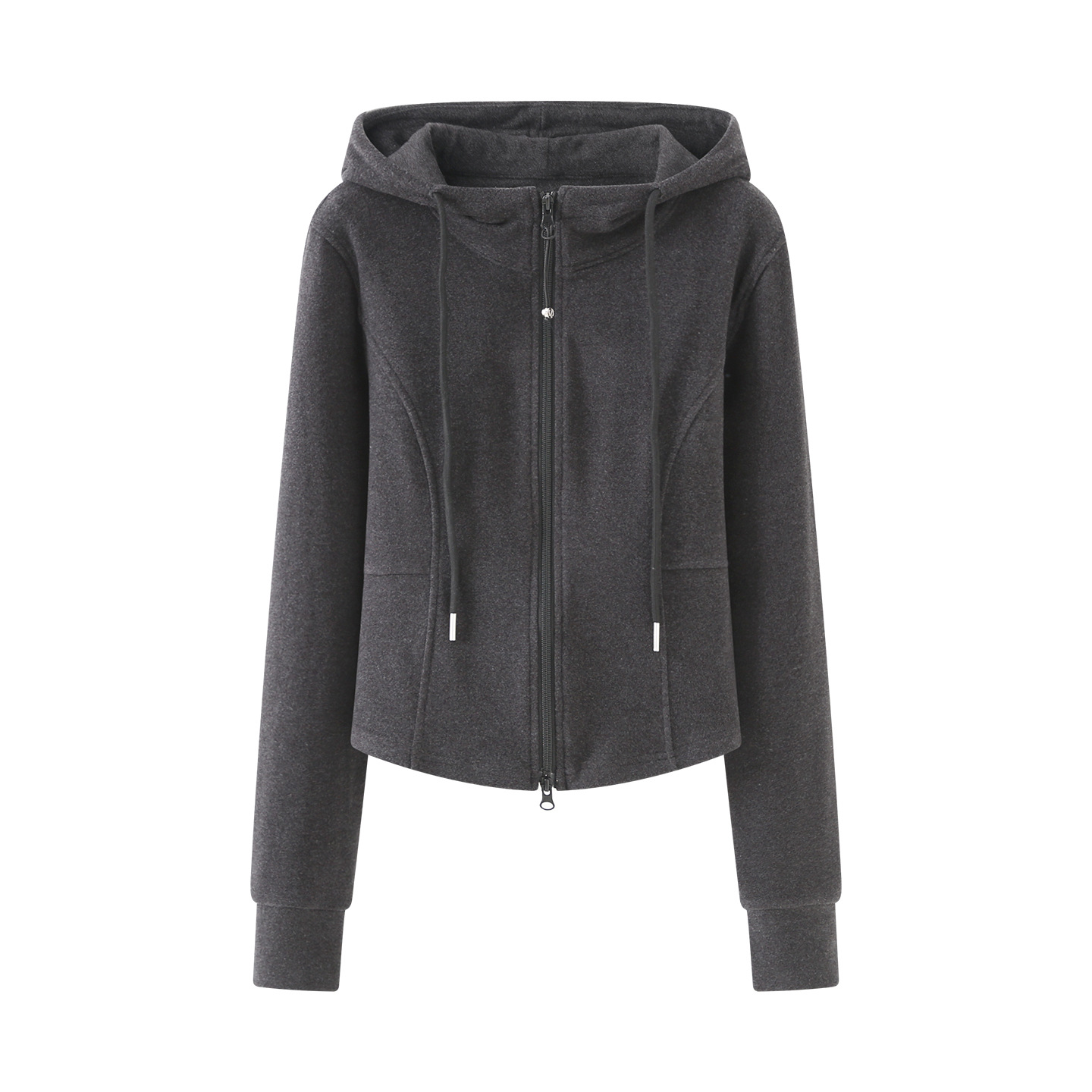 2025冬季新款双面绒保暖修身双拉链连帽卫衣外套女休闲短上衣