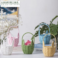 迷你手工编织卡通耳朵花篮环保纸绳插花篮伴手礼鲜花篮创意收纳篮