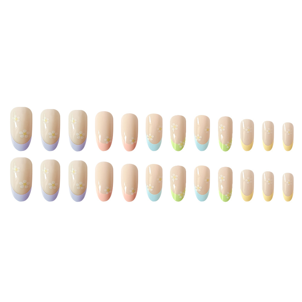 Fresco arco iris flor francesa manicure comercio exterior primavera y verano dulce desgaste de uñas mezcladas lote 24 piezas de parche de uñas universal