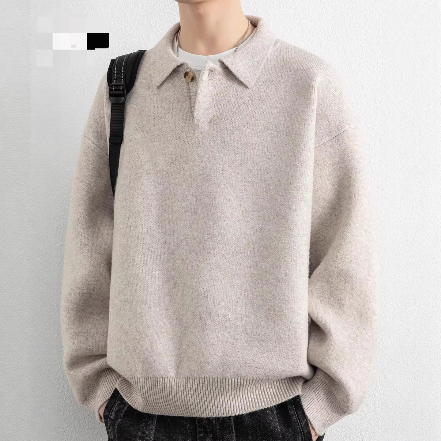 Autumn and Winter Large Size Lapel Knitwear Men's American Retro Loose Casual Simple Versatile Knitwear Knitwear