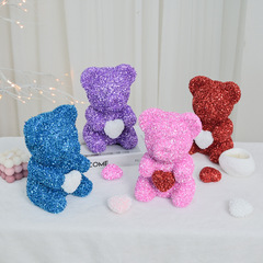 New Qixi Valentine's Day Gift Hugging Bear Foam Flower 20cm Foam Rose Bear Glitter Bear Plush Toy