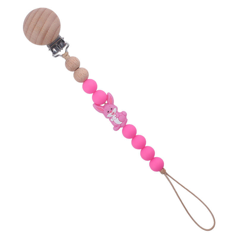 Nuevo bebé suministros dibujos animados conejo mordedor creativo lindo DIY mordedura molar pezón cadena anti-gota cuerda de la cadena