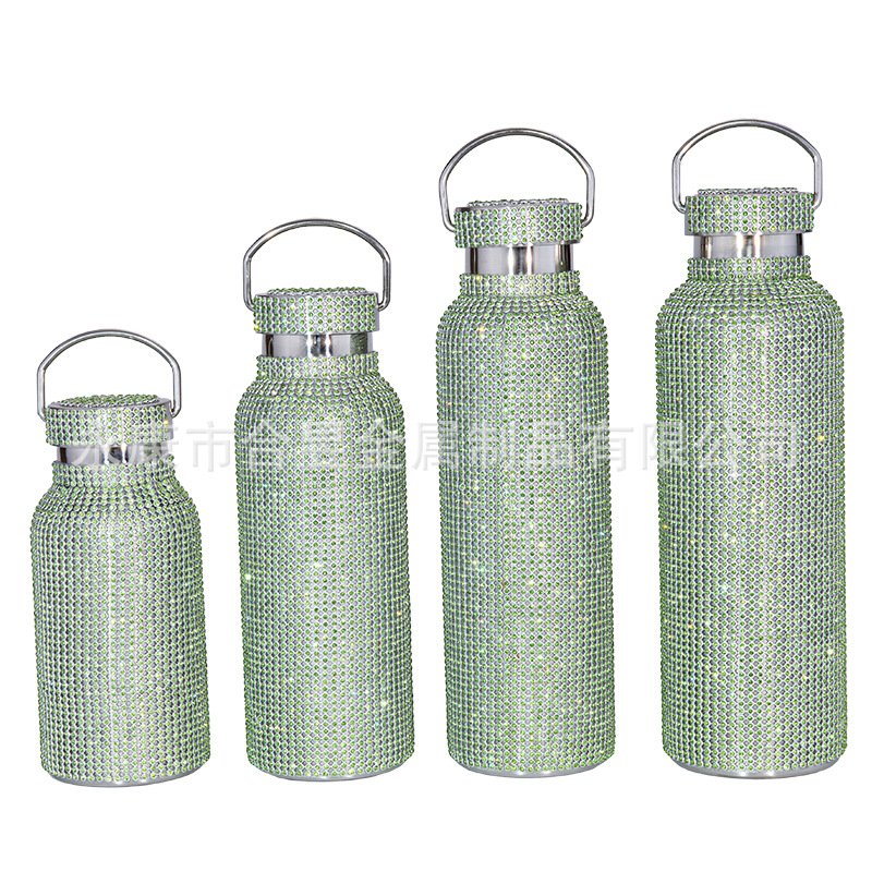 Taza de vacío de acero inoxidable 304 de diamante transfronterizo con cadena trasera Copa de agua de diamante Taobao TikTok regalo en vivo moda