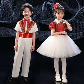 国庆儿童蓬蓬纱裙亮片演出服公主裙主持人礼服幼儿园合唱团表演服
