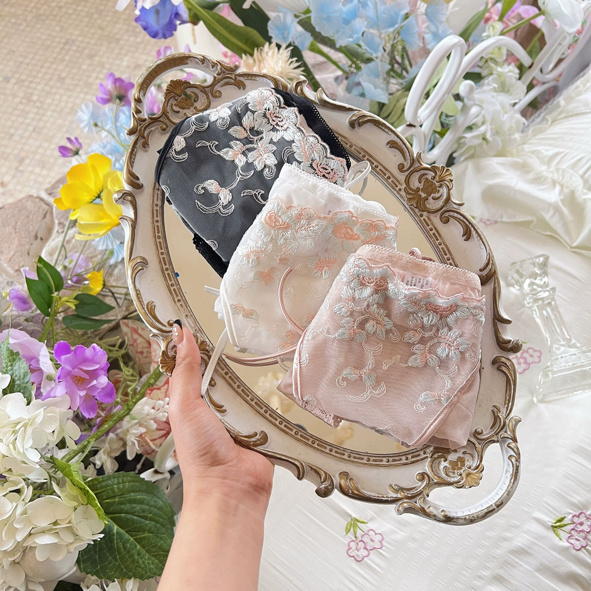 Кружевное нижнее белье, трусы, сексуальный пояс, брюки, французский стиль, с вышивкой