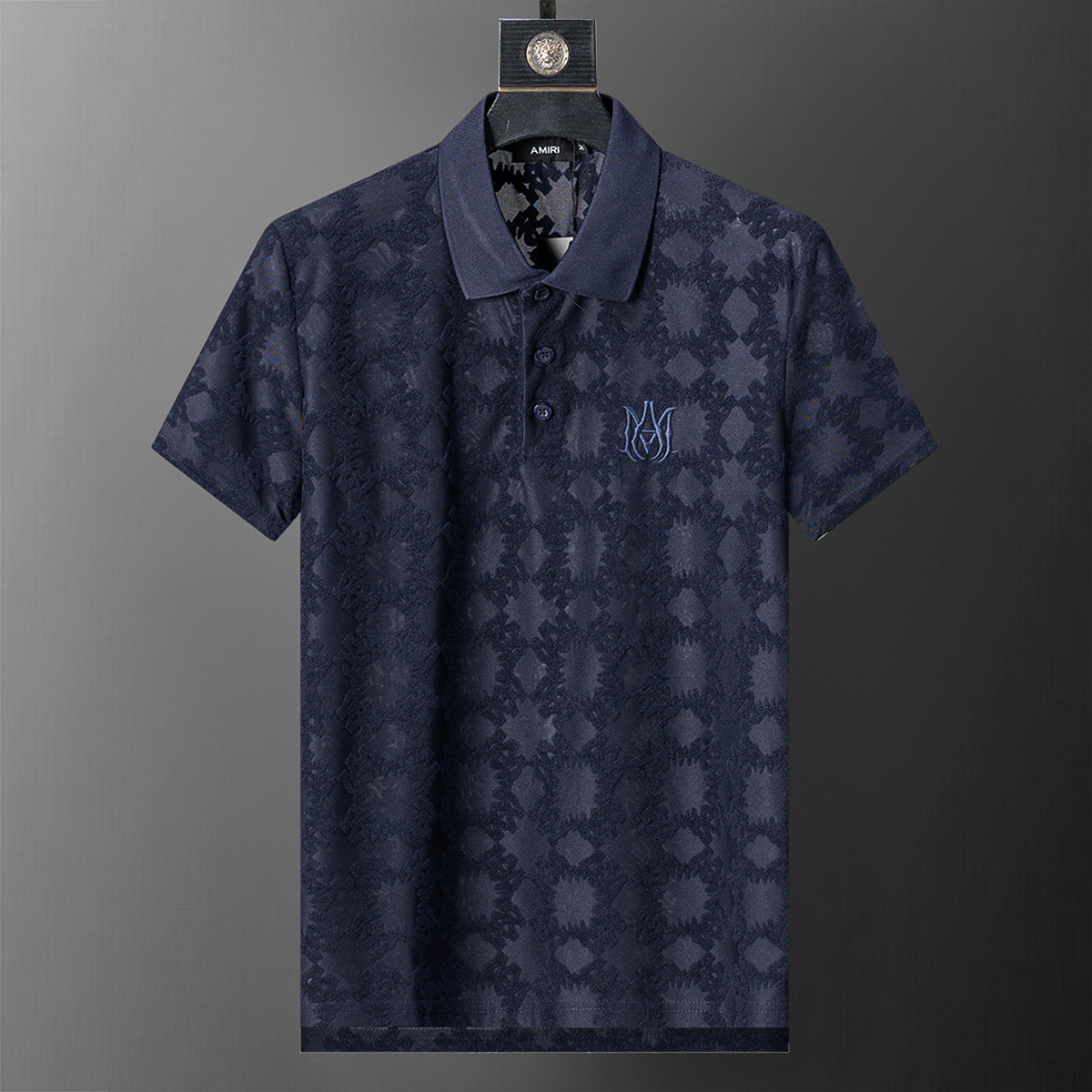 Cross-border correcto versión 25 nuevos polos hombres color sólido negocios casual jacquard solapa de punto de manga corta cabello 1