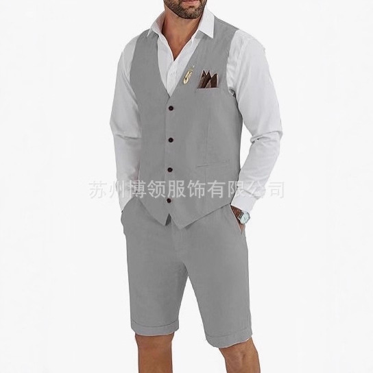 European and American New Men's Vest Shorts Suit New Cross-Border Wedding Groomsmen Host Business Casual Beach Dress