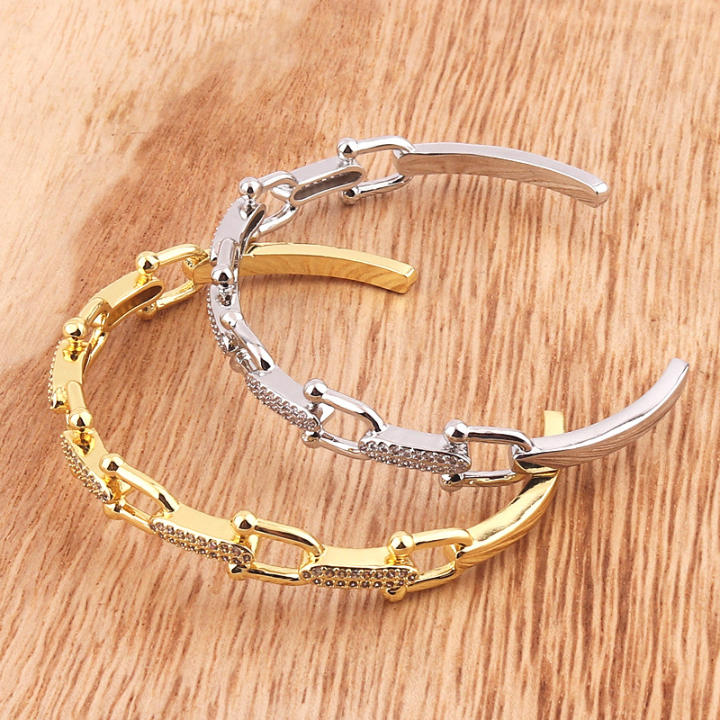 Fashion Geometric Copper Bangle Inlay Zircon Copper Bracelets