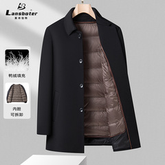 中老年男士厚脱卸羽绒内胆羽绒服秋冬80白鸭绒商务翻领羽绒服外套