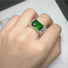 拼多多热卖霸气绿宝石方形戒指简约满钻仿绿水晶钻戒男女通用指环