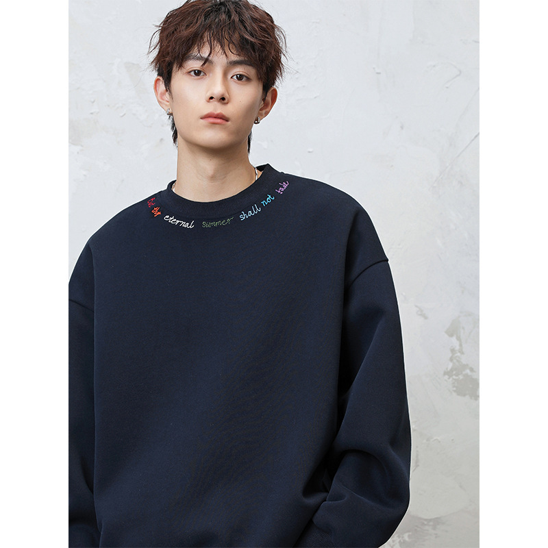 380g Heavyweight Crewneck Sweatshirt, New Autumn Style, Color-Blocked Rainbow Letter Embroidery, Oversized Texture Pullover Jacket Q