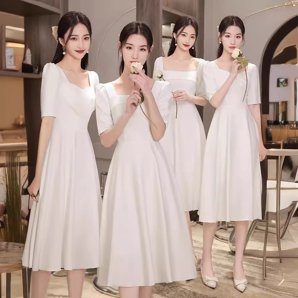 Bridesmaid Dresses 2026 New Style Fairy-Like Elegant Sister Group Dresses White Dresses Wedding Registration Dresses That Can Be Worn Daily