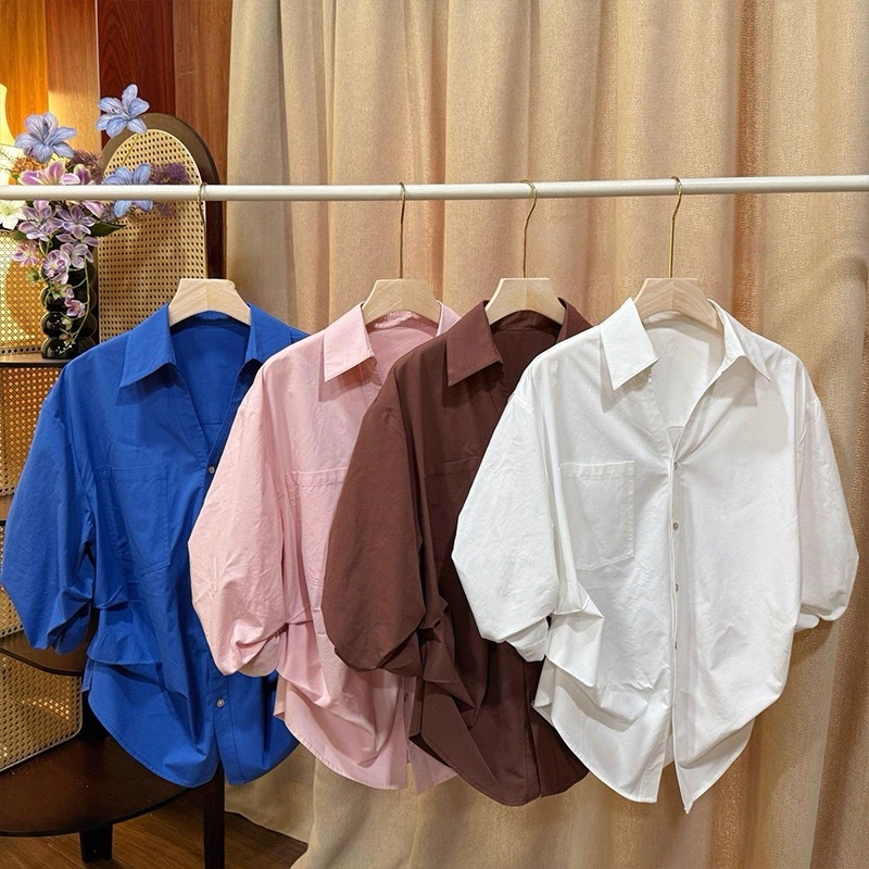 2025秋季新款POLO领泡泡袖白色收腰短款衬衫女高级感洋气衬衣上衣|undefined
