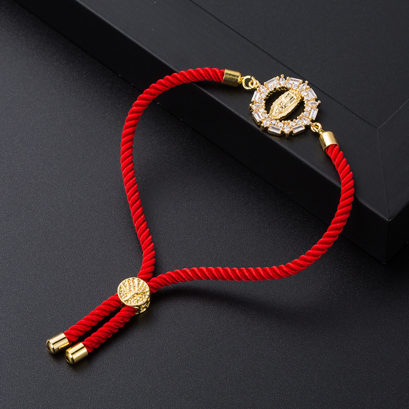 European And American Pull-out Adjustable Inlaid Color Zircon Red Copper Bracelet display picture 5