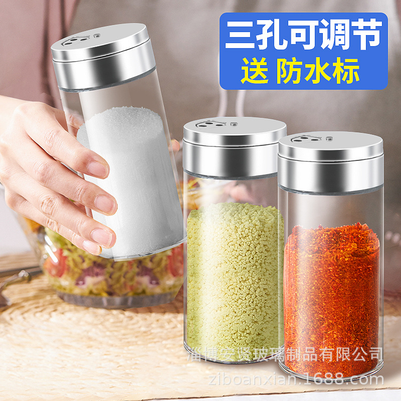 Condimento caja condimento tarro de vidrio condimento tarro cubierta de acero inoxidable hogar cocina sellada botella de condimento grande botella de barbacoa